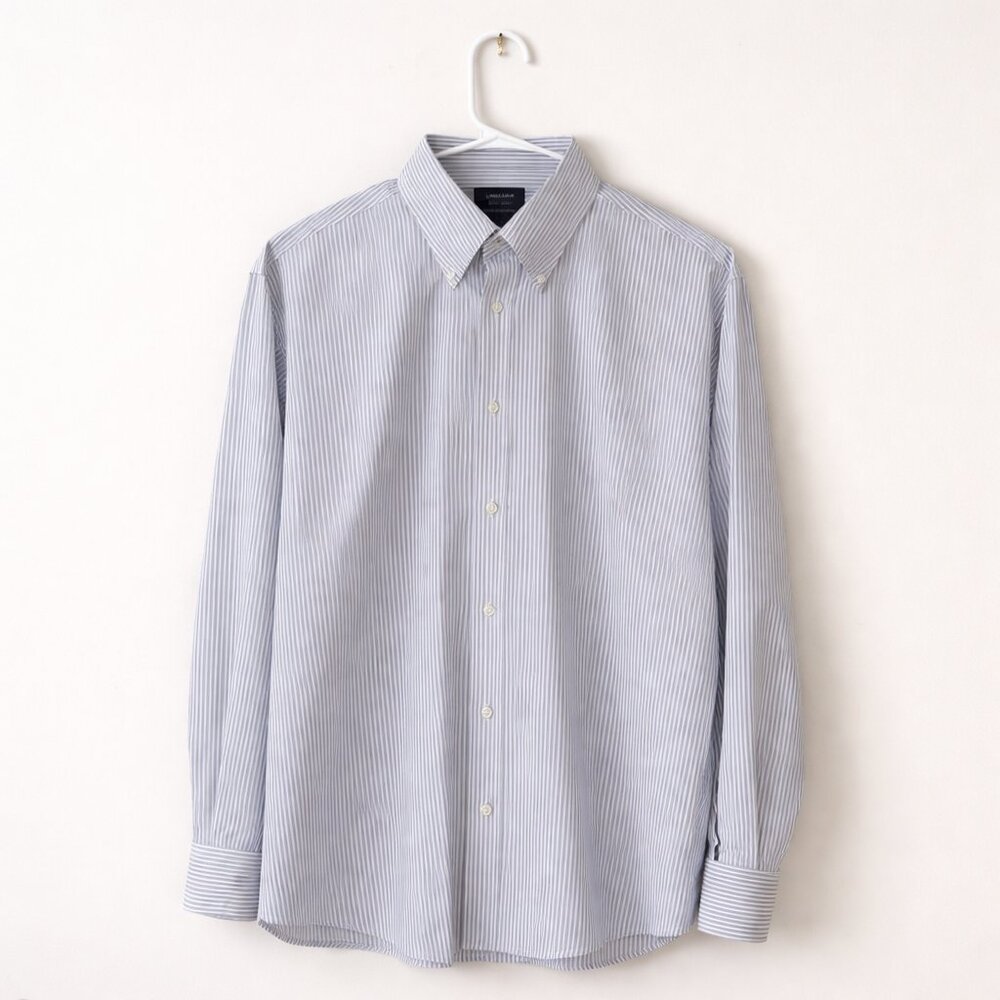 Nordstrom Men’s Shop Button Down Shirt 16.5 34/35 Gray & White Stripe